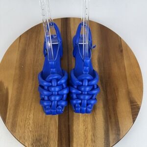 New Womens Hereu Cabersa Intertwined-Strap Blue Leather Slingback Sandal Size 38